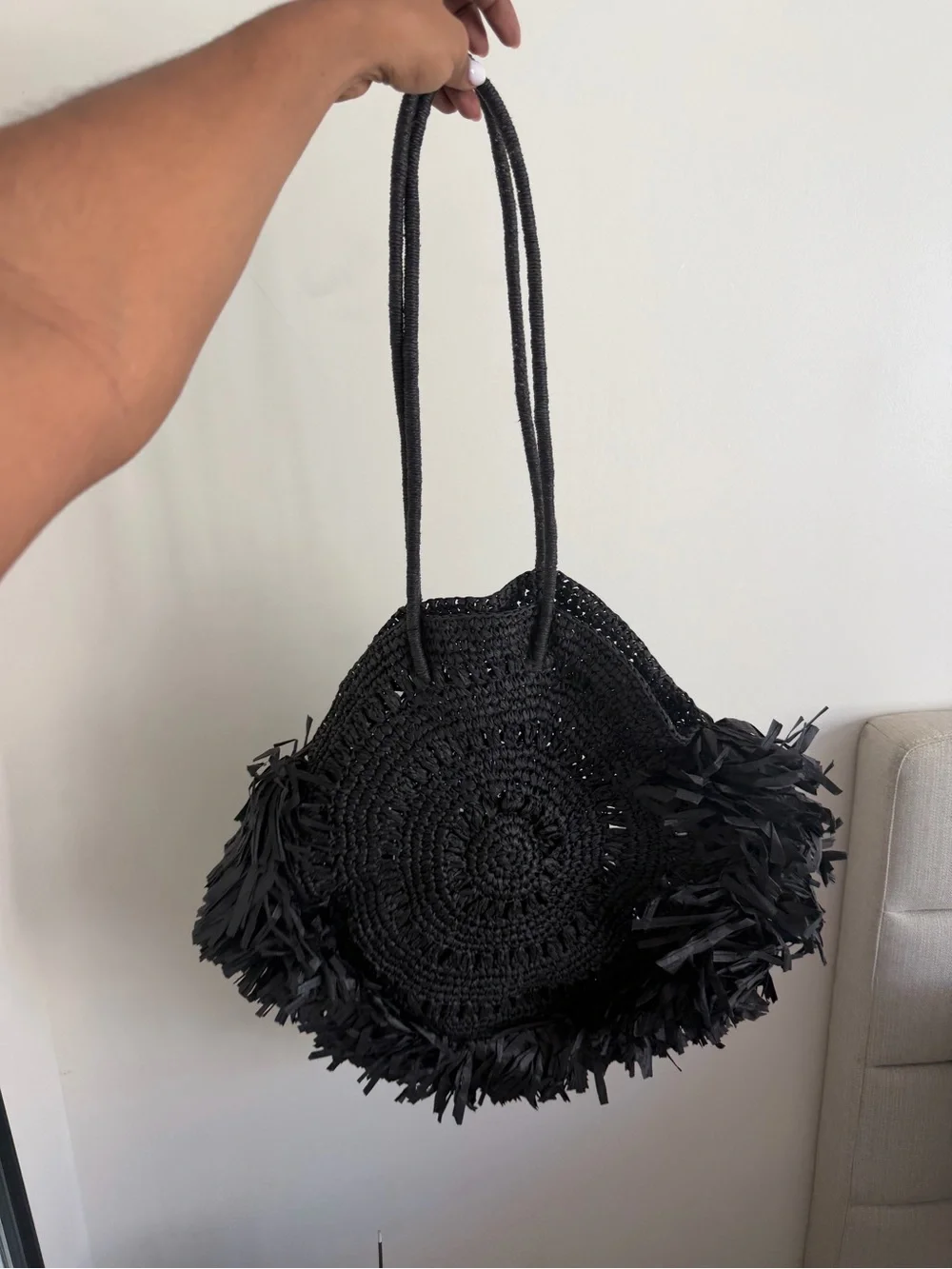 Zara Black Crochet Fringe Tote - Picture 2 of 2
